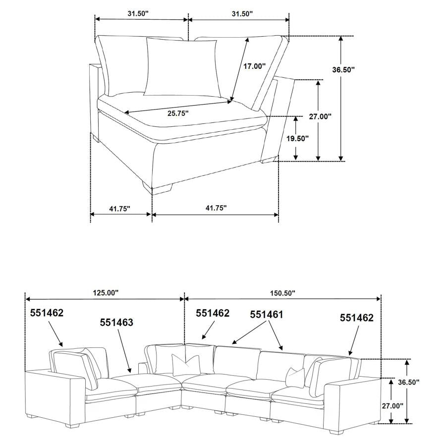 Canapé sectionnel modulaire rembourré 5 pièces Lakeview Chocolat noir 