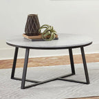 723238 Table basse ronde Hugo en faux marbre blanc et noir mat 