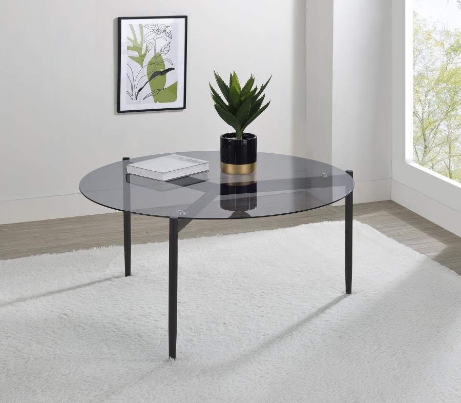 710168 Table basse ronde Rosalie avec plateau en verre fumé, noir sable 