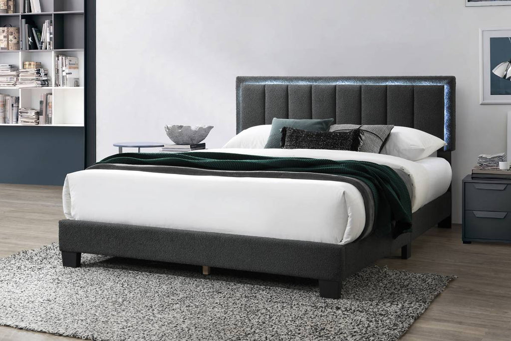 Lit queen-size plateforme en tissu F9660Q avec LED