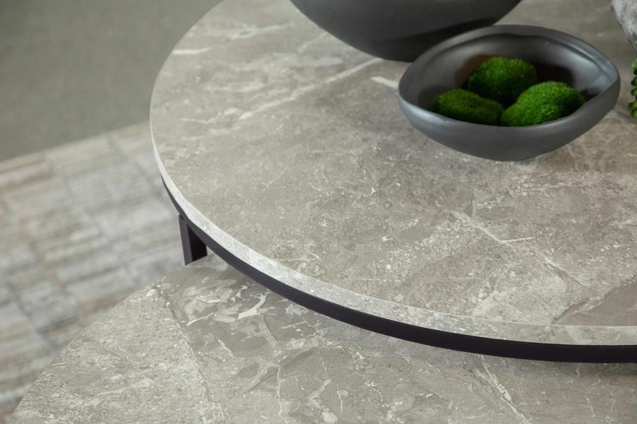 736028 Table basse gigogne ronde 2 pièces en faux marbre Lainey, gris 