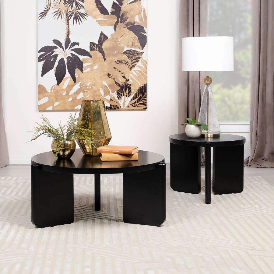 Table basse ronde en bois massif Cordova noire 