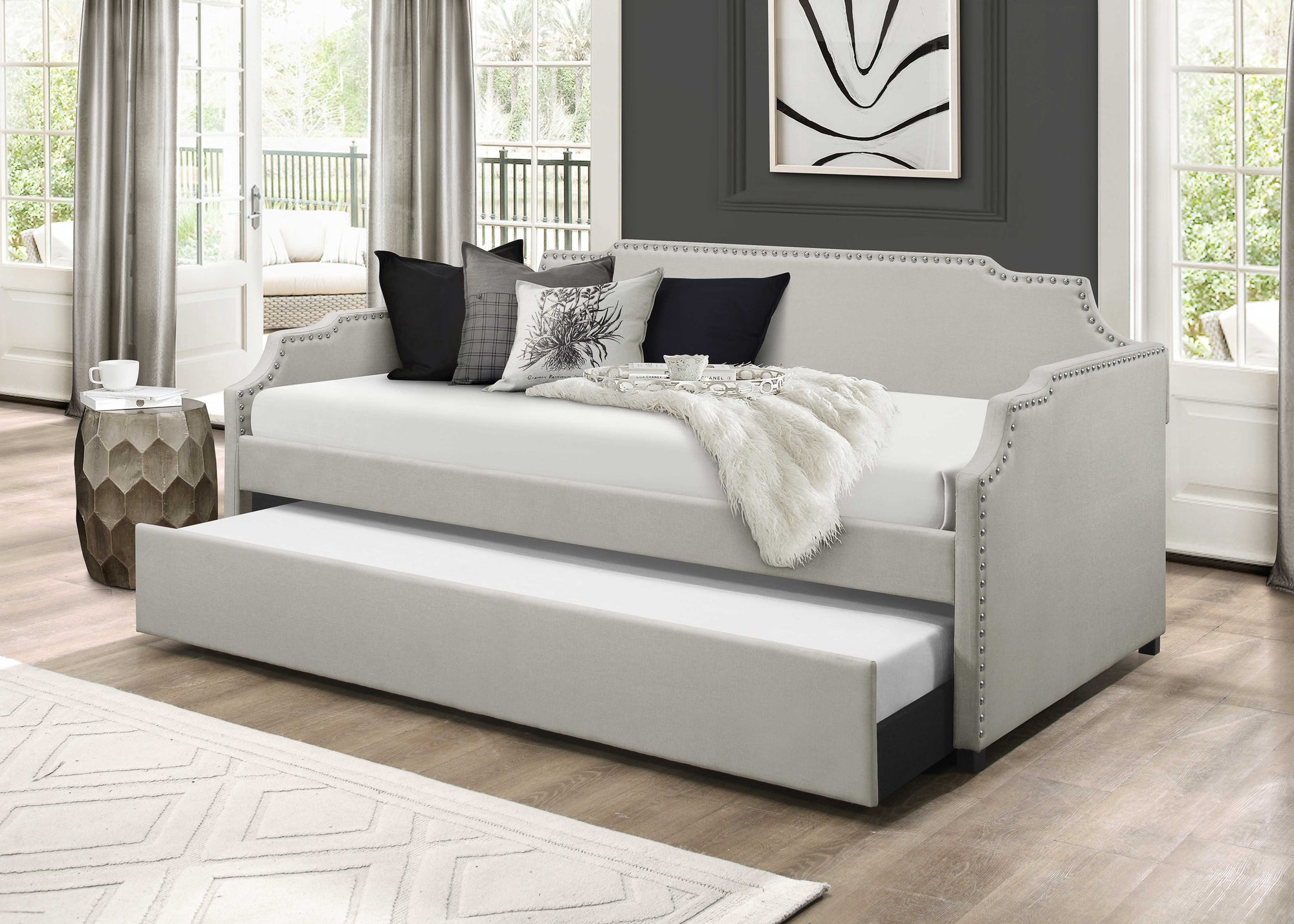 Wexford TwinDaybed en lin kaki avec lit gigogne