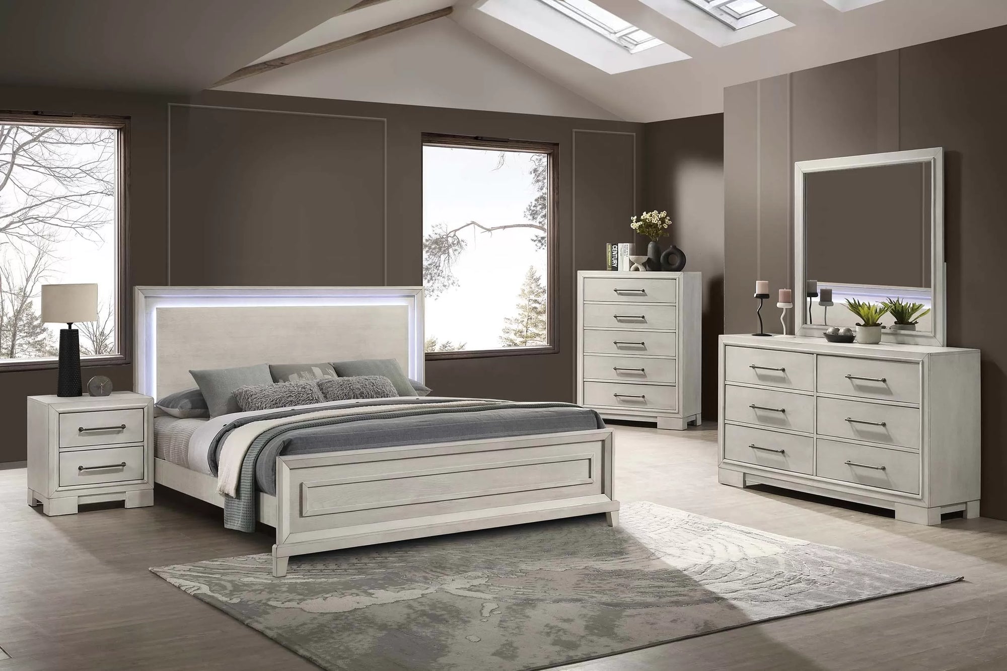 F9673Q Lit plateforme Queen avec lumières LED 