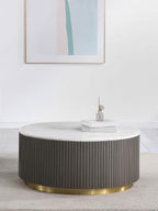 Table basse ronde Jason avec plateau en marbre blanc et anthracite