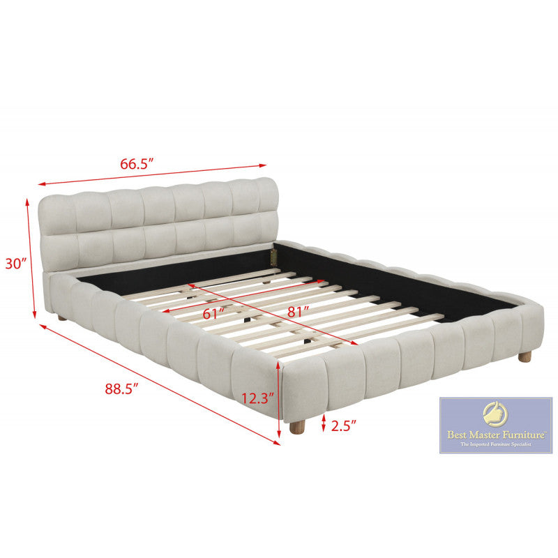 Lit plateforme rembourré Queen CT-02 - Crème