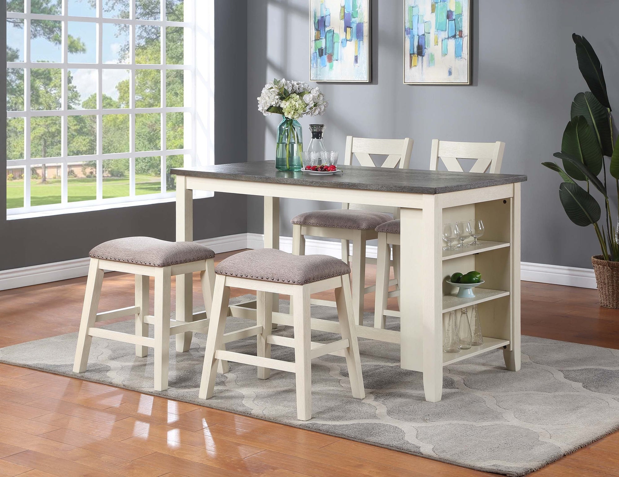 F2595 Ensemble table et tabourets de hauteur comptoir 3 pièces 