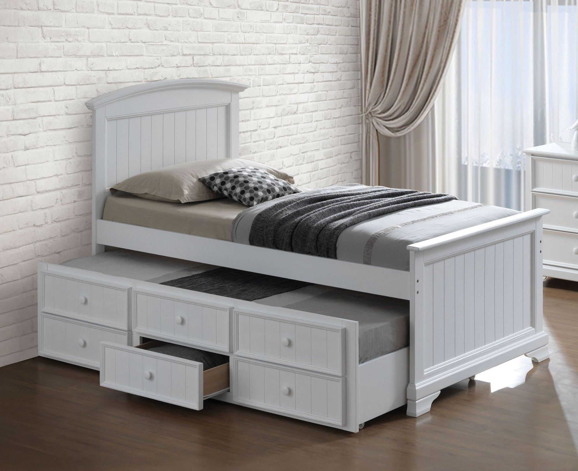 FM7107WH-T-BED Lit capitaine Fanton avec lit gigogne et tiroirs 