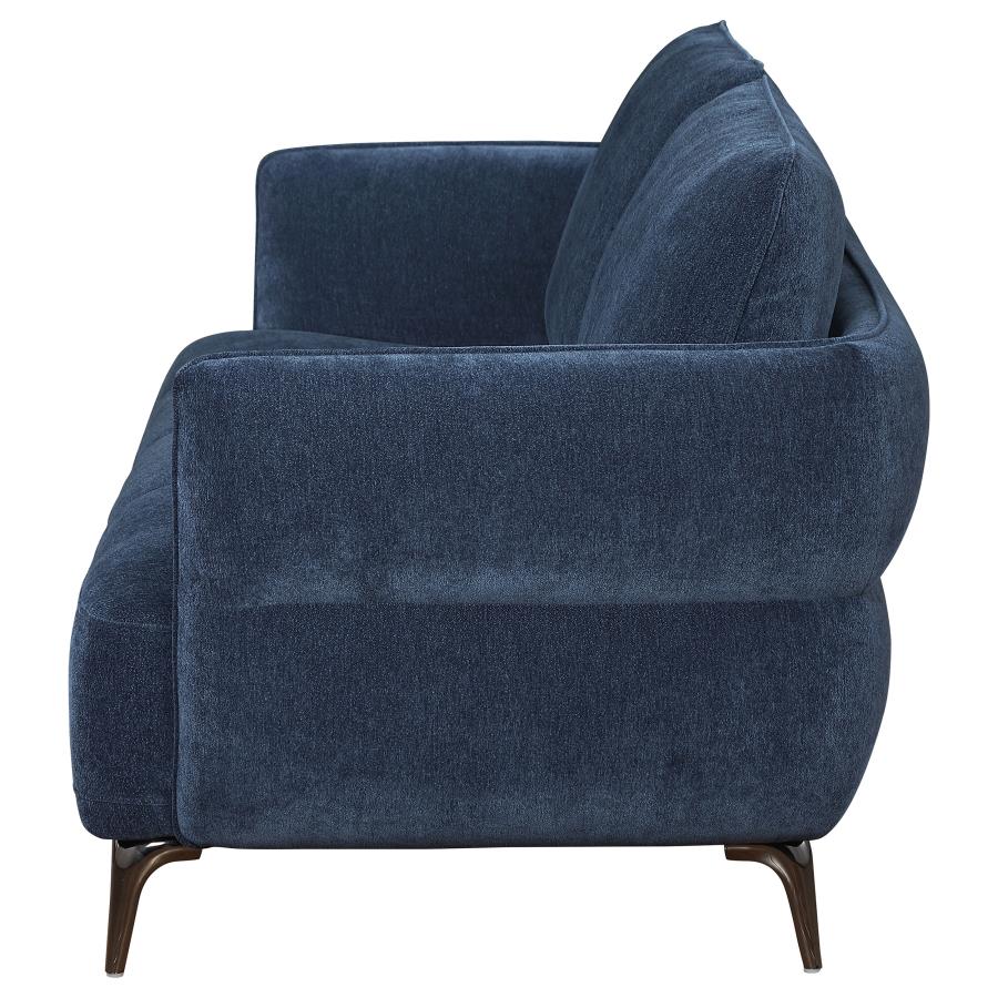 Canapé moderne à accoudoirs droits et rembourré en chenille Lively bleu