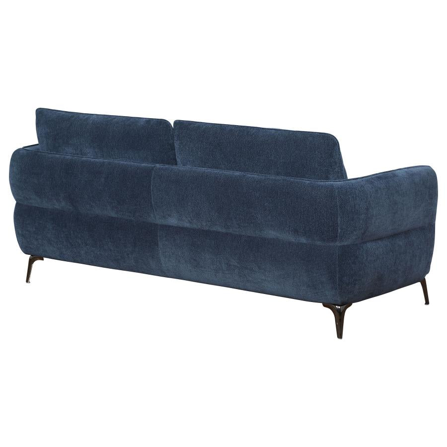 Canapé moderne à accoudoirs droits et rembourré en chenille Lively bleu