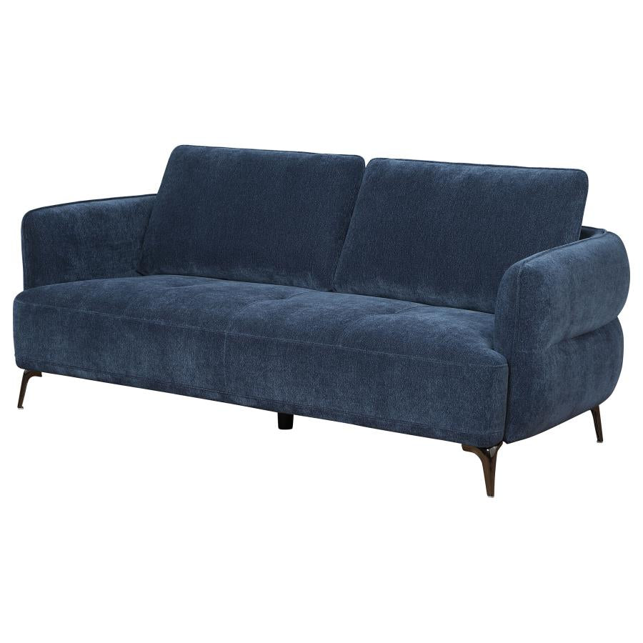 Canapé moderne à accoudoirs droits et rembourré en chenille Lively bleu