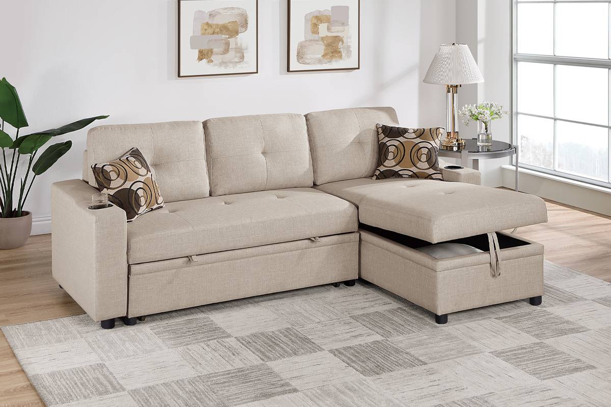 F8538 Canapé sectionnel convertible réversible avec rangement 
