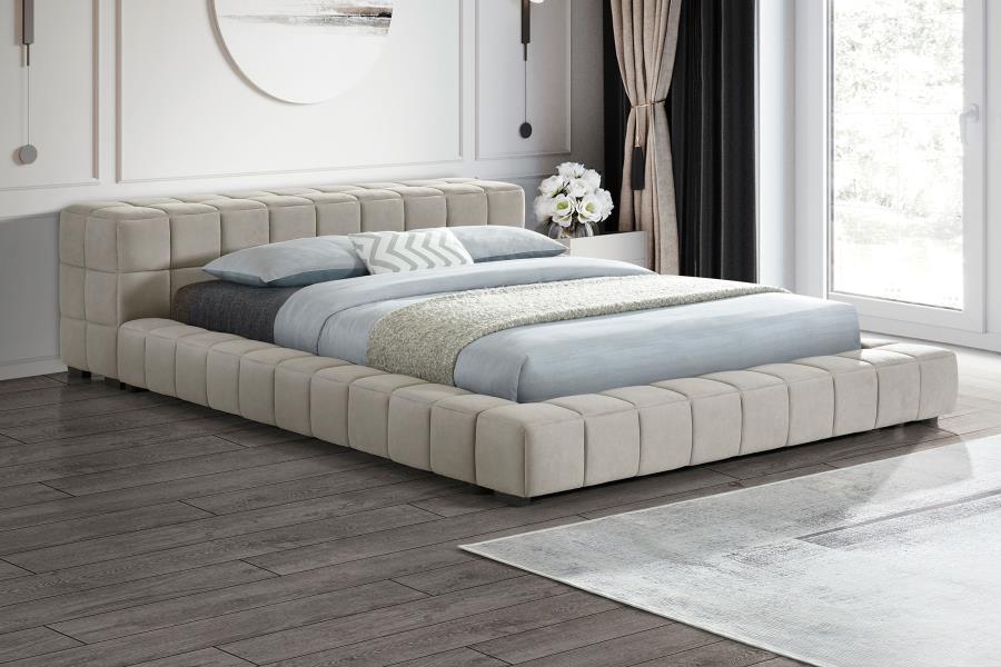 Lit plateforme Queen rembourré Trinity 306121Q, taupe clair 