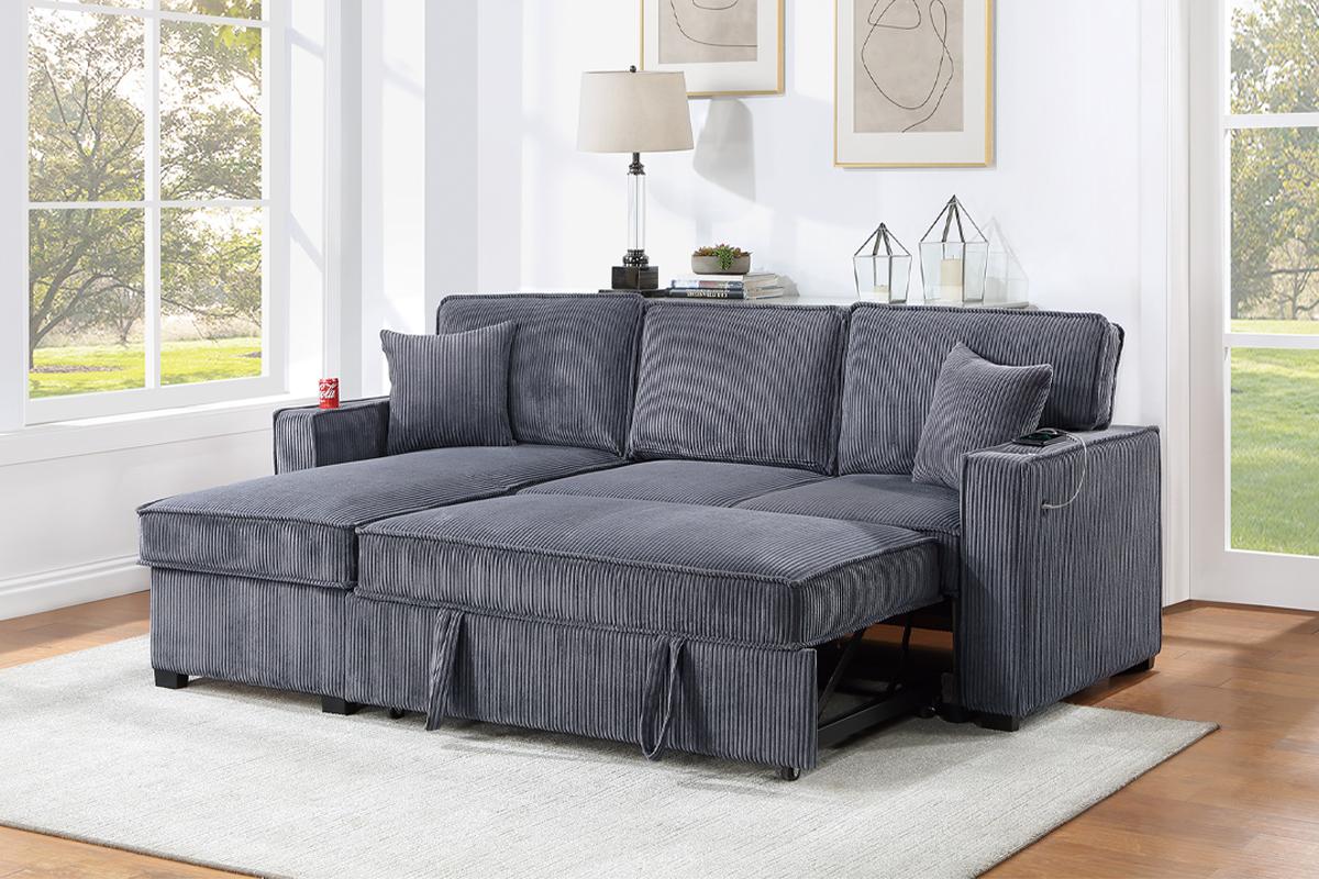 Canapé convertible sectionnel F8543 avec porte-gobelet et port USB 