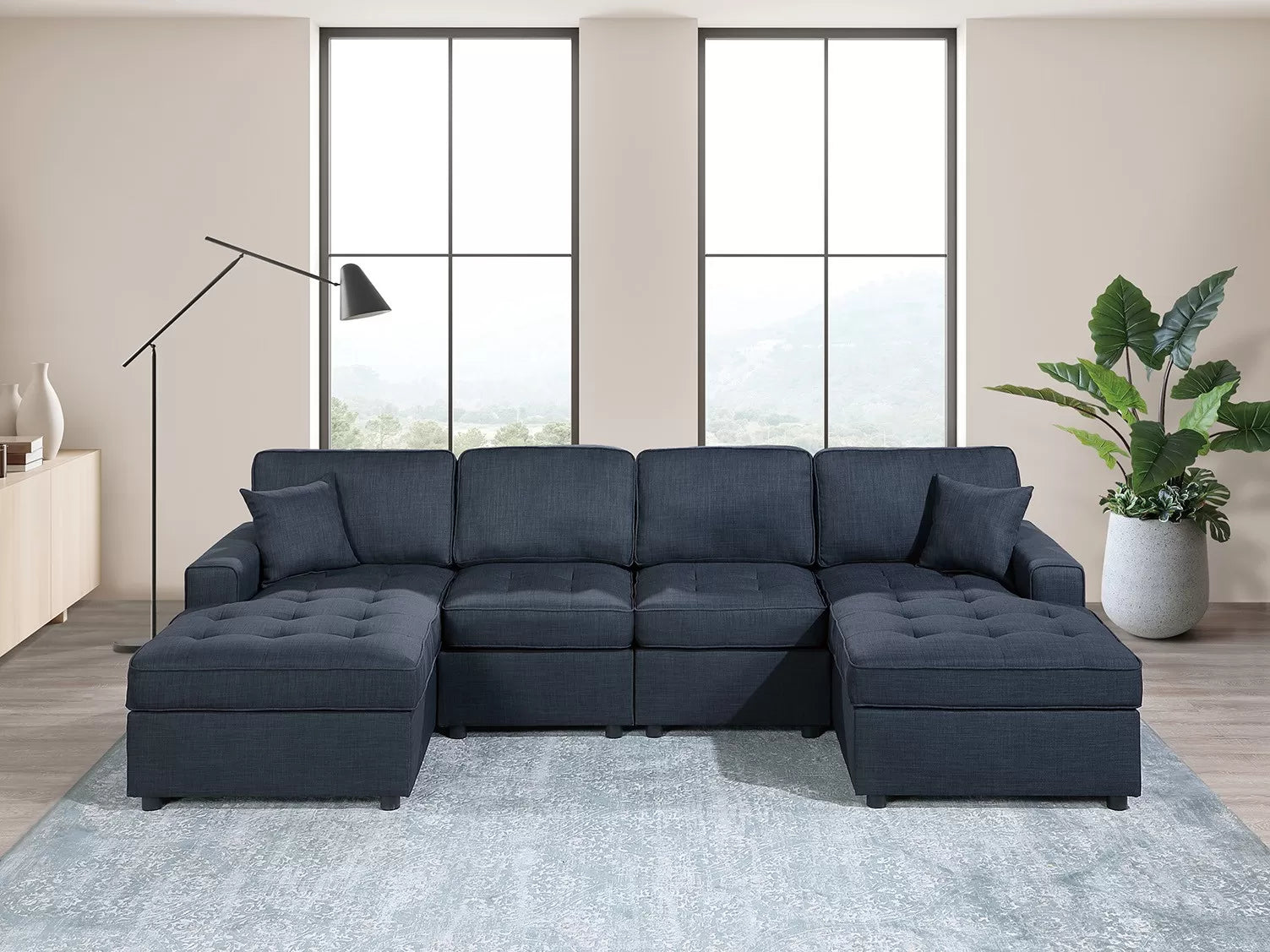 Canapé sectionnel 3 pièces F8476 bleu foncé