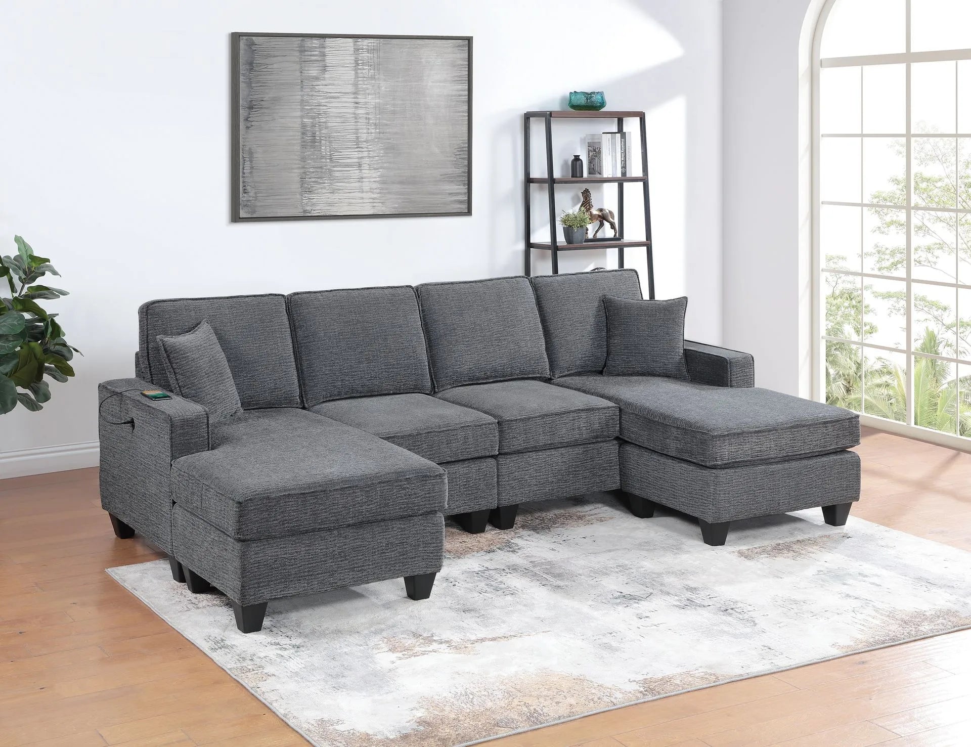 F8359 Canapé sectionnel 3 pièces avec deux chaises et ports USB