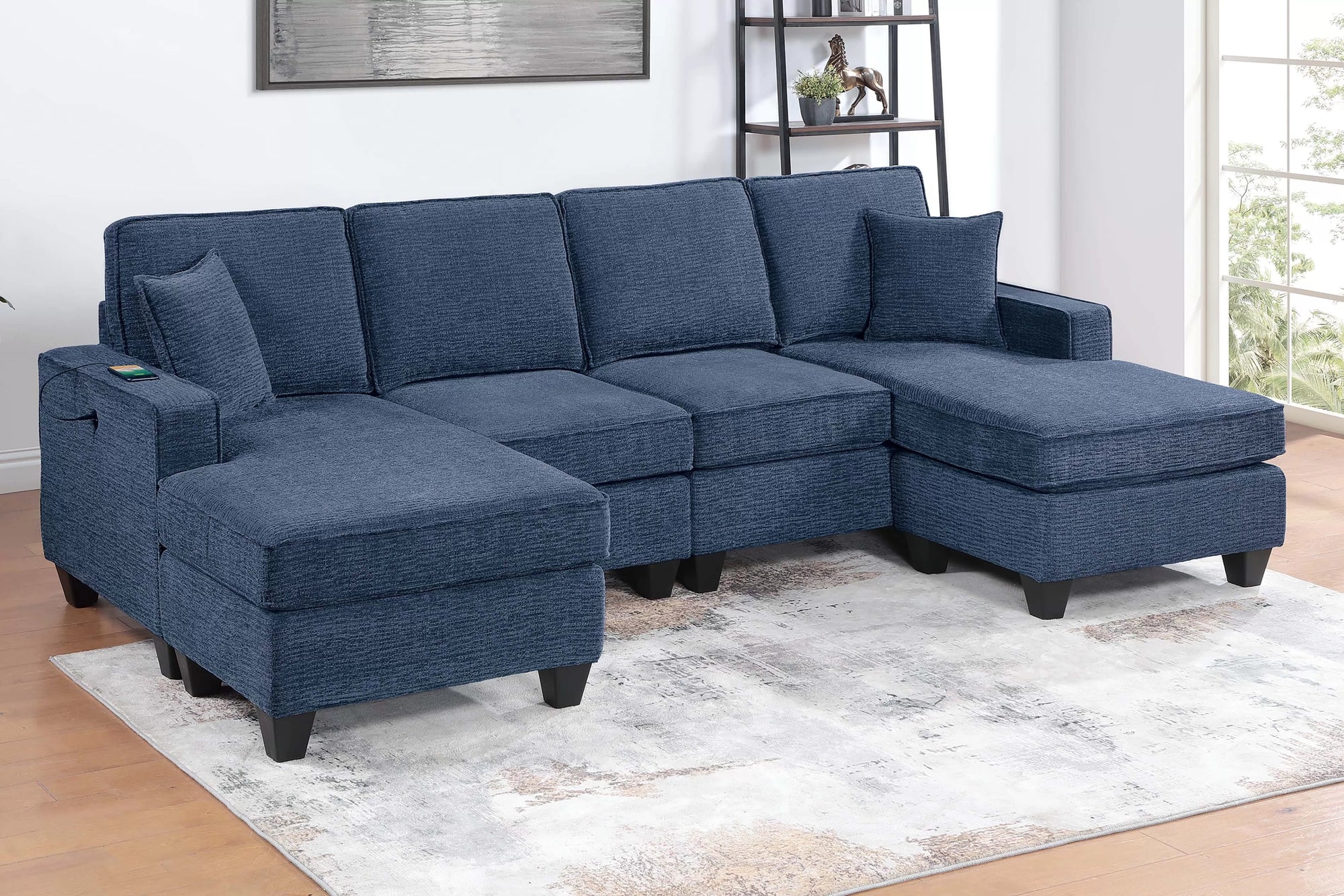 Canapé sectionnel 3 pièces F8360 avec deux chaises longues et ports USB