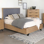 223421 Lit queen rembourré Taylor, brun miel clair et gris 