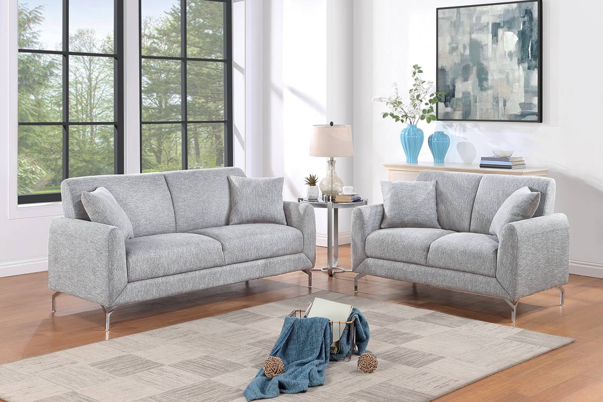Ensemble canapé et causeuse 2 pièces F8438 - Gris 
