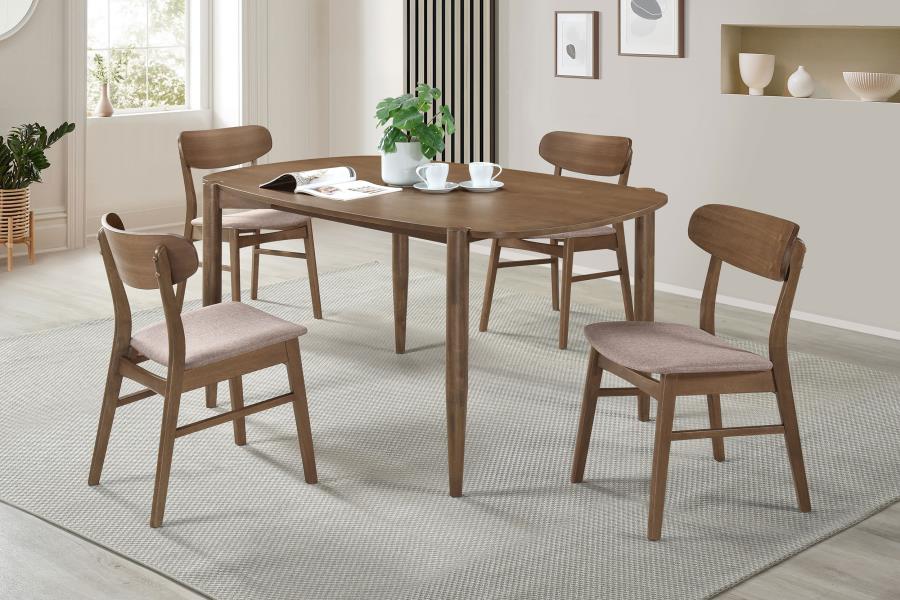 Ensemble de salle à manger ovale 5 pièces en bois massif Dortch, noyer 