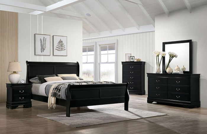 Ensemble de chambre à coucher Louis Philippe noir 4 pièces, grand lit, FM7866Bk-4PC