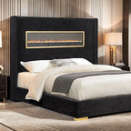 FM74003BK Lit Queen Danvers avec cheminée simulée, Bluetooth et USB