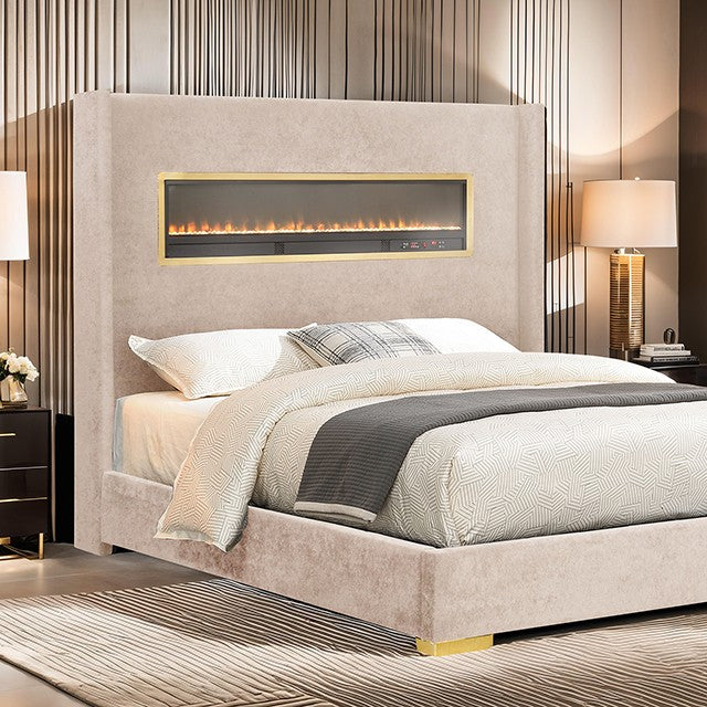 FM74003BG Danvers Lit Queen avec cheminée simulée, Bluetooth et USB