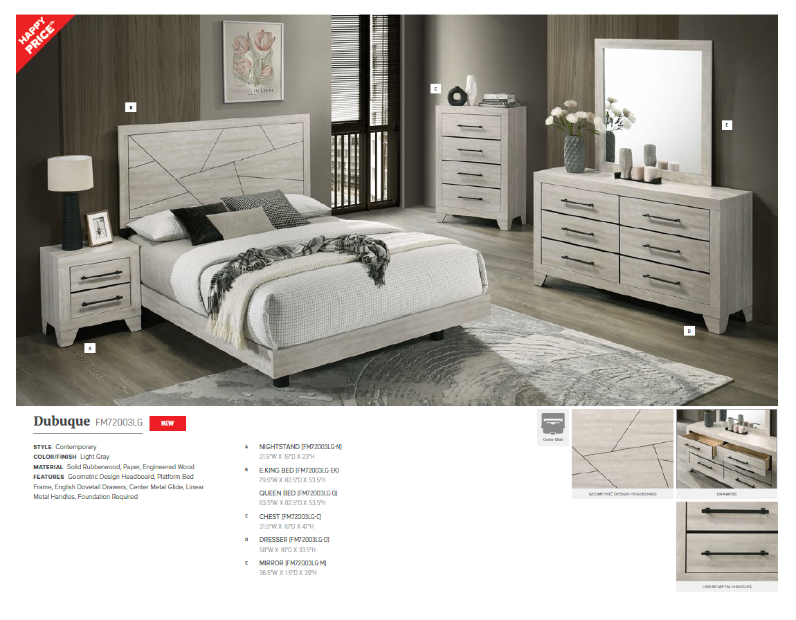 Ensemble de chambre à coucher Dubuque 4 pièces avec lit queen-size FM72003LG