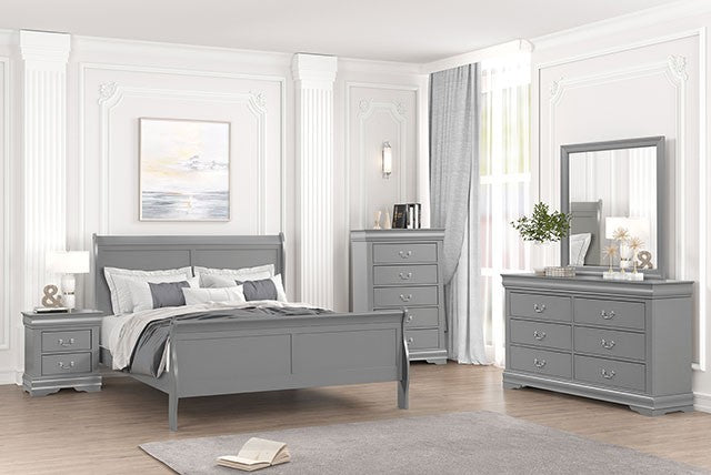 FM7866GY-4PC Ensemble de chambre à coucher 4 pièces Louis Phillipe gris Queen