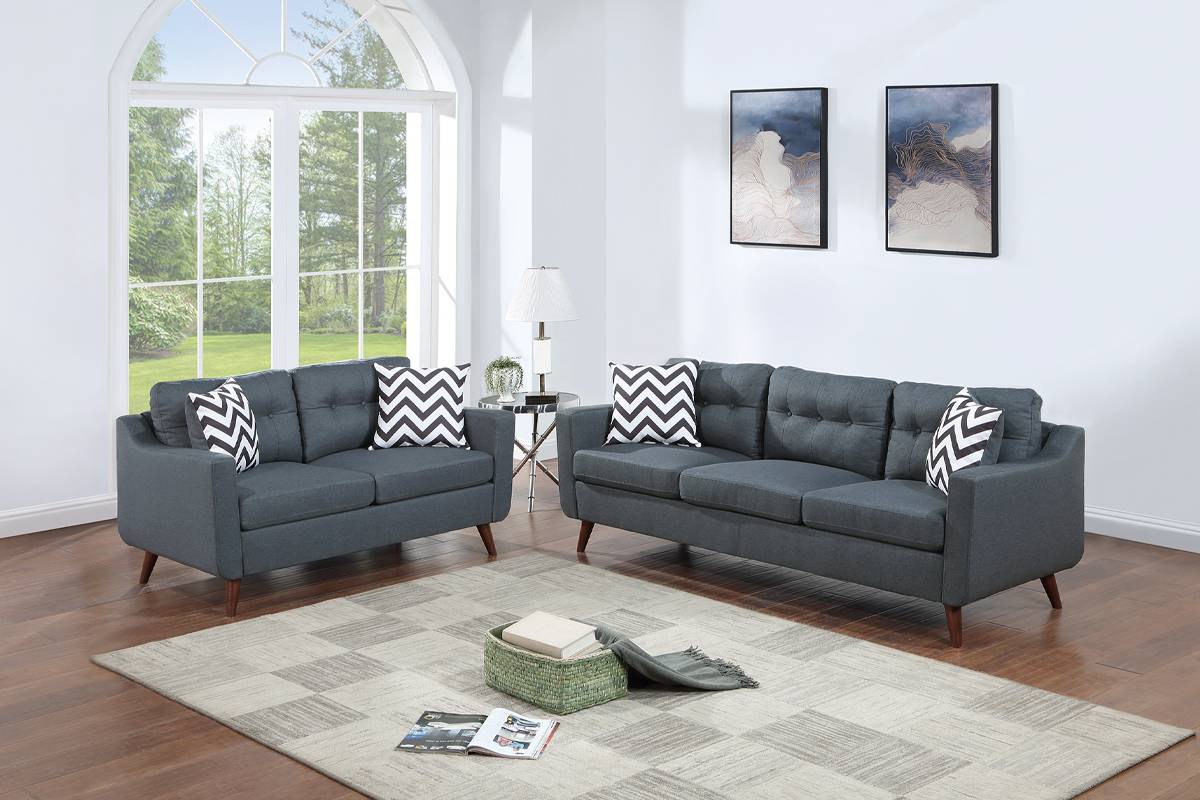 Ensemble canapé et causeuse 2 pièces F8444 - Bleu gris 