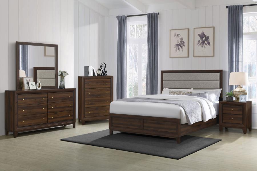 Ensemble de chambre à coucher 3 pièces Welsley en noyer avec lit Queen Size 