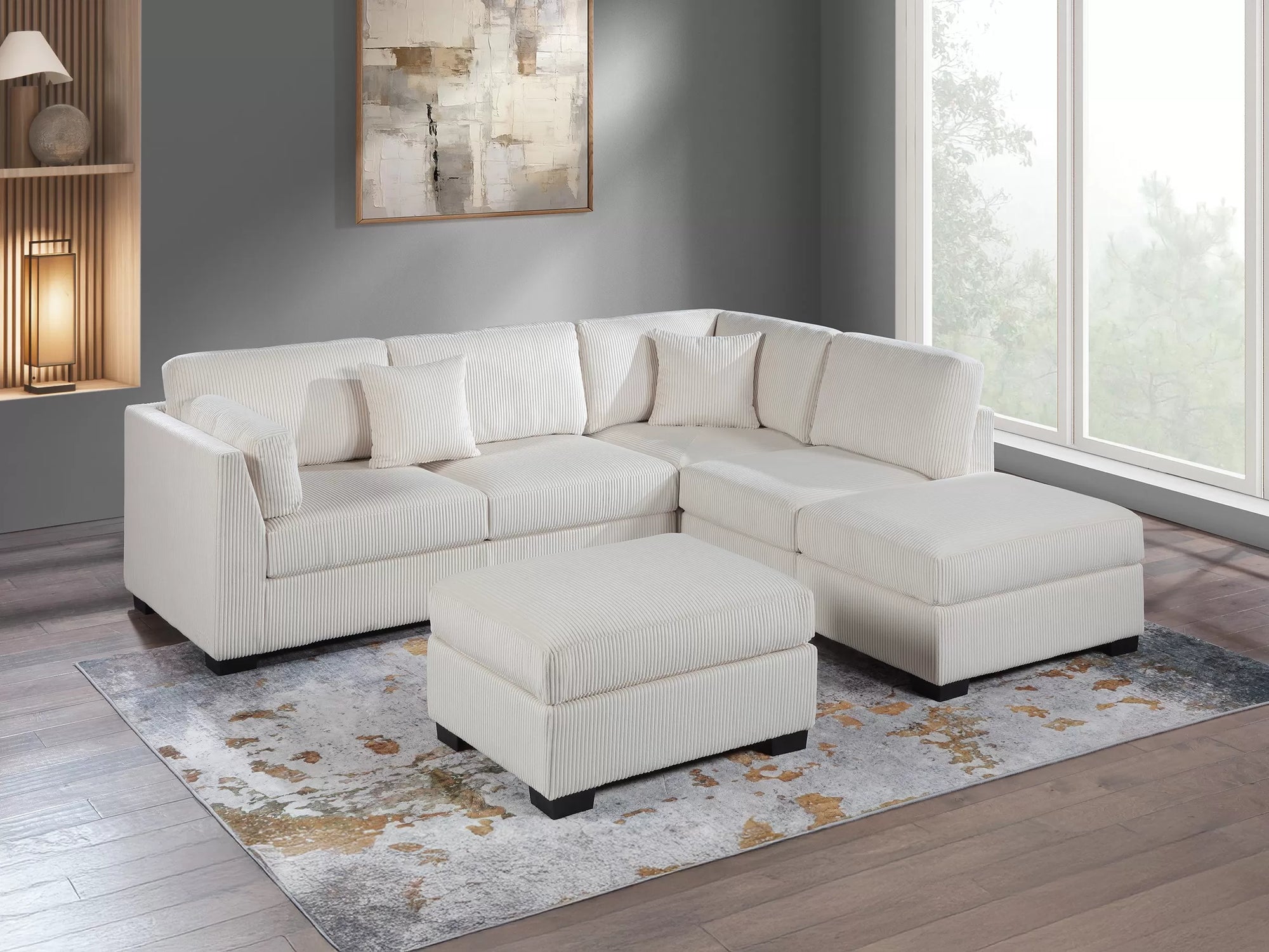 Ensemble sectionnel réversible 3 pièces F8478 avec pouf 