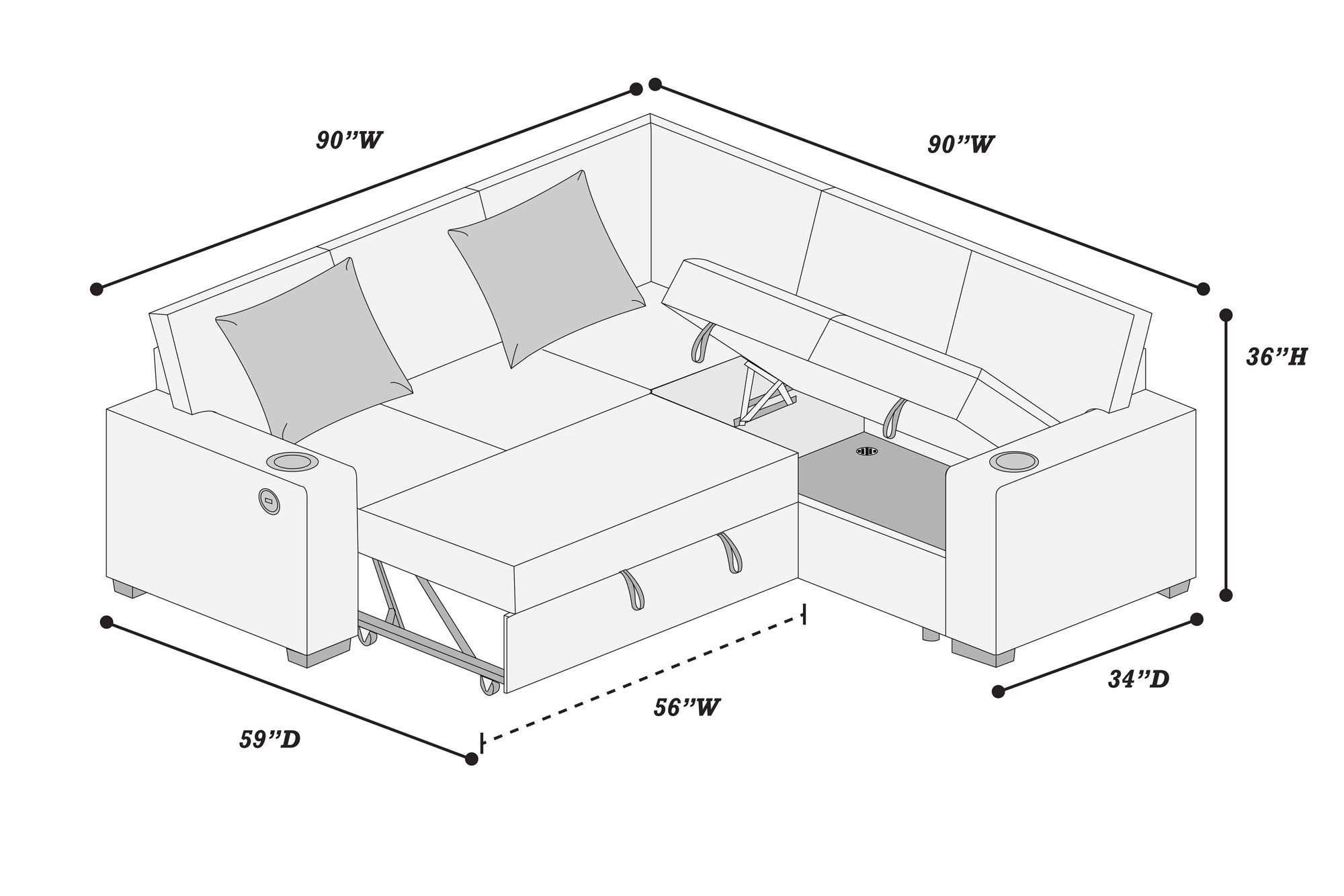 F8555 Lit convertible sectionnel et USB