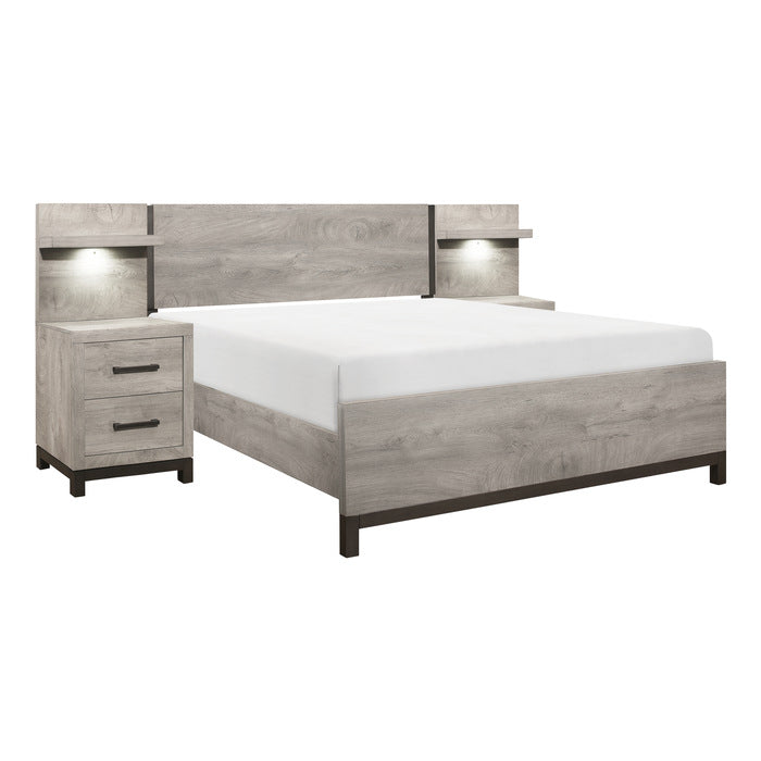 Lit Queen Zephyr avec 2 tables de nuit avec LED et 2 panneaux