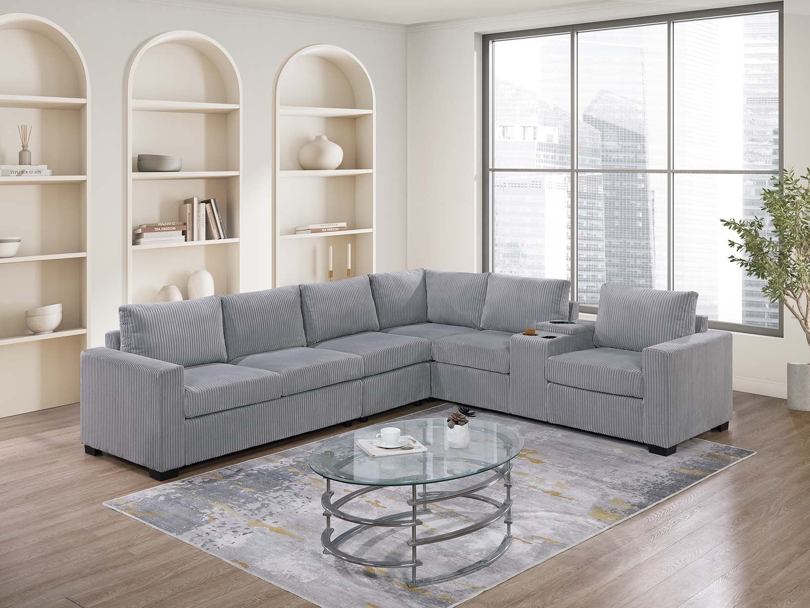 Ensemble sectionnel 4 pièces F8470 avec console, port USB et porte-gobelets 