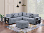 F8495 Canapé sectionnel 4 pièces avec étagère intégrée et pouf cocktail 