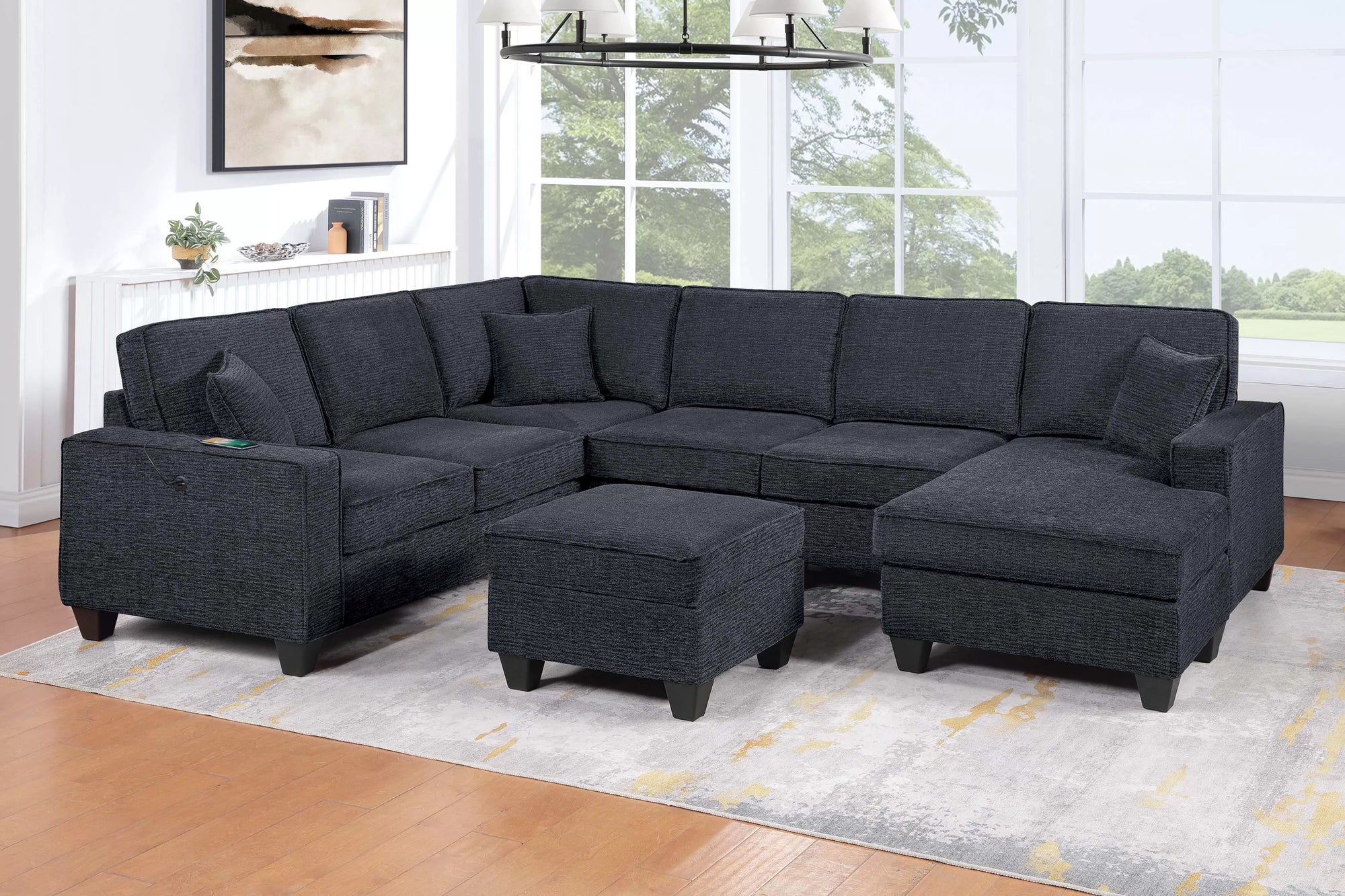 Canapé sectionnel 5 pièces F8373 - Chenille noire cendrée