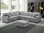 1352-Casanova Canapé sectionnel modulaire en L 7 pièces en lin 124W avec pouf
