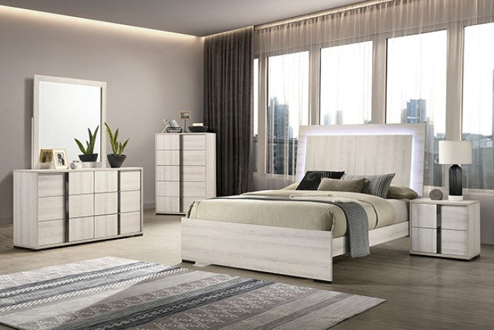 Ensemble de chambre à coucher Horten FM7200WH 4 pièces avec lit Queen et tête de lit à DEL