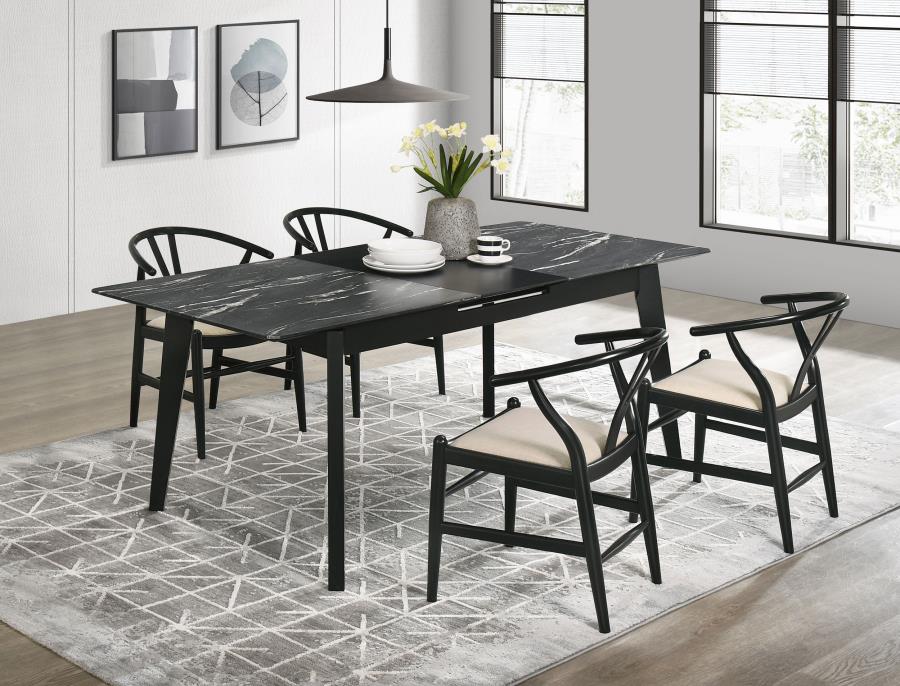 Ensemble de table à manger à rallonges Crestmont 5 pièces, noir 