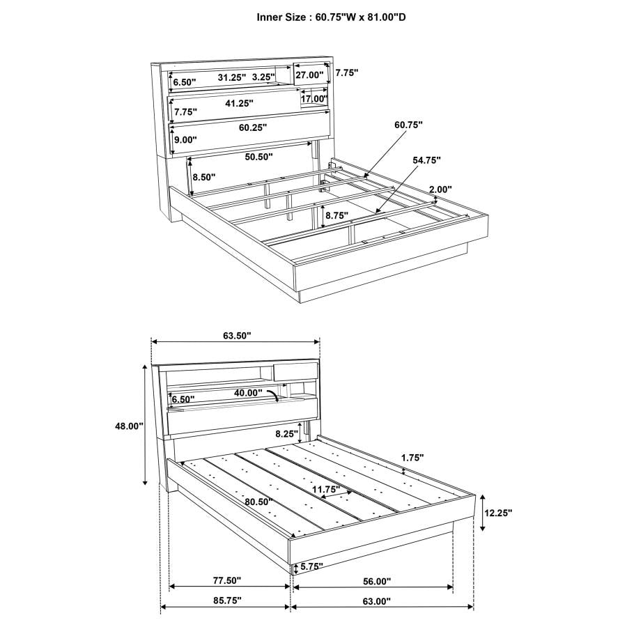 224981Q-S4 Ensemble de chambre à coucher Fenwick 4 pièces avec lit queen size et plateforme, chêne gris 