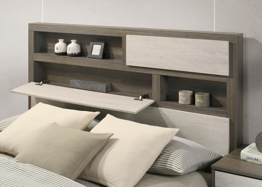 224981Q-S4 Ensemble de chambre à coucher Fenwick 4 pièces avec lit queen size et plateforme, chêne gris 