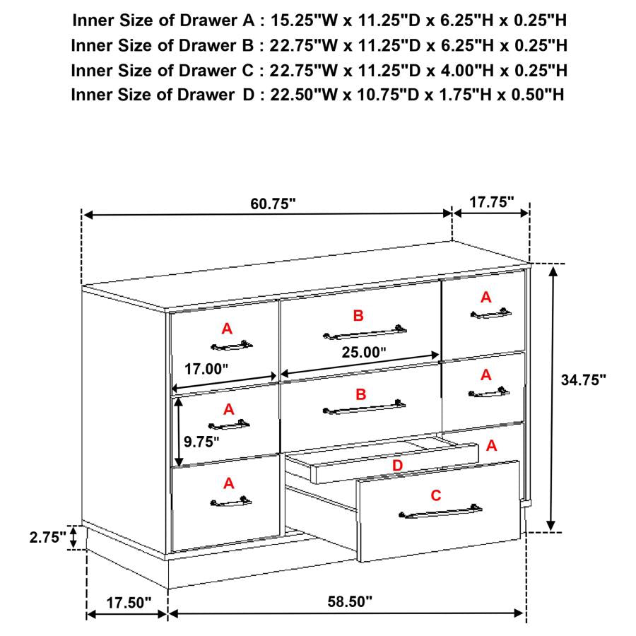 224981Q-S4 Ensemble de chambre à coucher Fenwick 4 pièces avec lit queen size et plateforme, chêne gris 