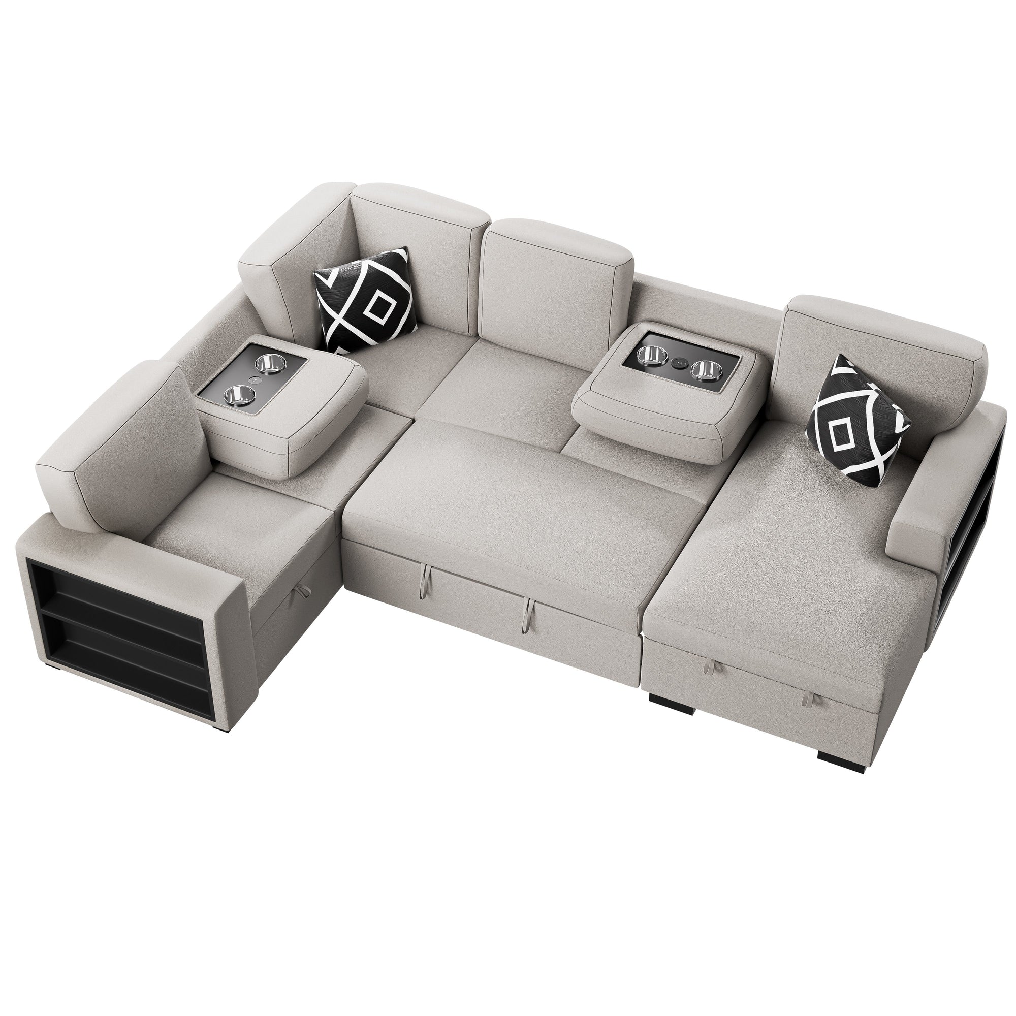 Canapé-lit sectionnel 4 pièces F8562 avec table rabattable et méridienne de rangement 