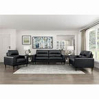 8566BLK-2PC Ensemble de 2 canapés Lewes en cuir noir de style Mid-Century Modern