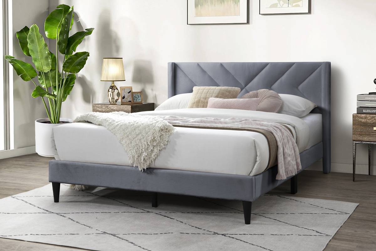 Lit plateforme Queen Alred - Gris