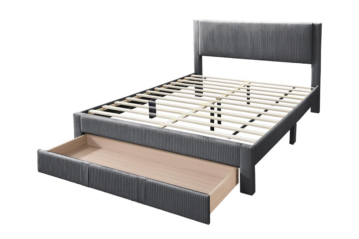 Lit plateforme Queen Alred avec tiroir - Gris