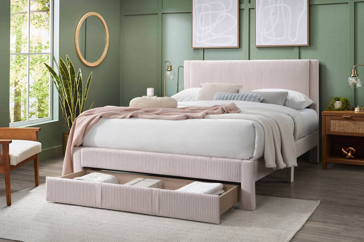 Lit plateforme Queen Alred avec tiroir - Blush