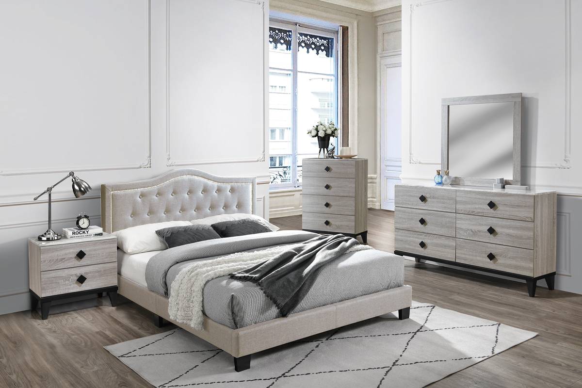 Cadre de lit plateforme rembourré Benjamin - Beige 